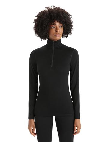 Black Women's Icebreaker Merino 200 Oasis Long Sleeve Half Zip Thermal Top One Piece & Sets | USA 1756WNBY